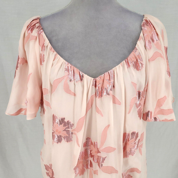 Rebecca Taylor Top Womens XL Pink Metallic Floral Blouse Silk Blend Lined New - Picture 8 of 13